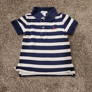 Ralph Lauren Kids Navy White Striped Polo Shirt Short Sleeve Size 18M
